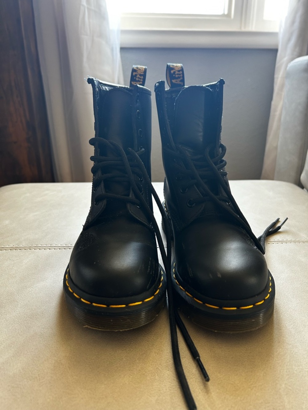 Dr. Martens Black Floral Embossed 8-Eye Combat Boots - Picture 3 of 9